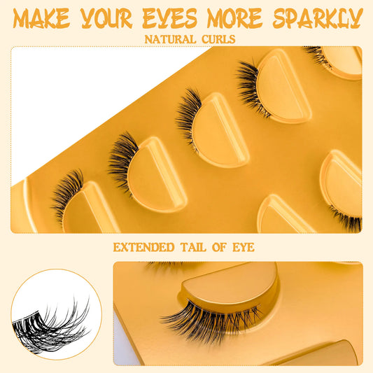 Natural slender short eyelashes, transparent strips - 5 pairs, 3-10 mm eyelash extensions, suitable for daily