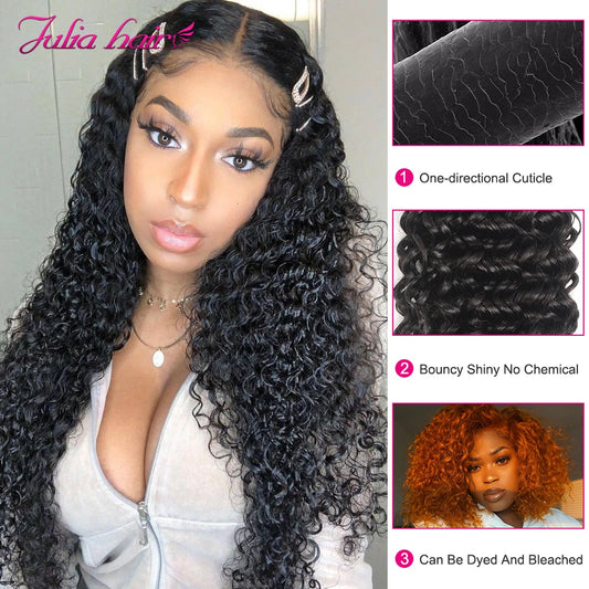 Ali Julia Brazilian Curly Human Hair Bundles 3/4 100% Remy Human Hair Extensions Natural Color Jerry Curly Human Hair Bundles