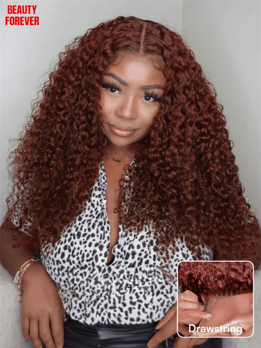 Beautyforever Reddish Brown Curly Glueless Human Hair Wig Ready to Wear Bye Bye Knots 7x5 Pre Cut Lace Front Human Hair Wig