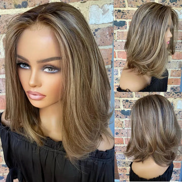 Ash Blonde Mixed Brown Human Hair Wig 100% Real Brazilian virgin Hair Female Lace Frontal Wigs for Women Gluelsss HD Clear Lace