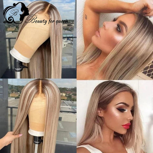 #6/60Straight 13x4  Transparent Lace Front Wig Human Hair Wigs 100% Human Hair Quality180% Density Suitable For Girls Cosplay