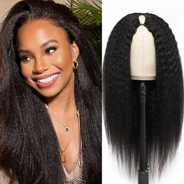 V Part Wig Kinky Synthetic Straight Wigs Upgrade U Part Human Hair Wig for Women No Leave Out No Sew In 200% Density Natural Col