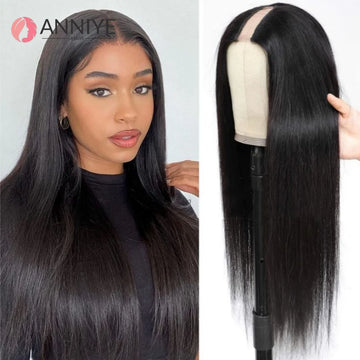 U Part Machine Made U Part Wig Human Hair Straight Wig Glueless U Part Wig Human Hair Wigs Blend with Your Own Hairline ANNIYE