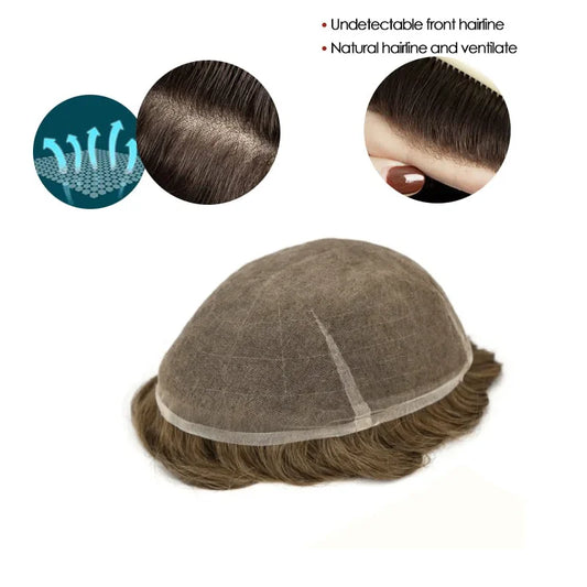 AIR-Lace|Men Wig French Lace Hair System For Men 80% Ultra soft and Comfortable Favored by North American Male Hair Prosthesis