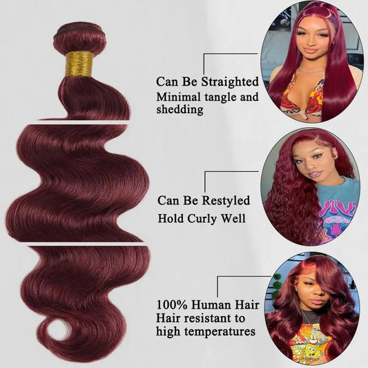 Burgundy 99J Human Hair Bundles 12A 100% Brazilian Raw Human Hair Bundles Quick Weave Double Weft For Women Hair Extensions