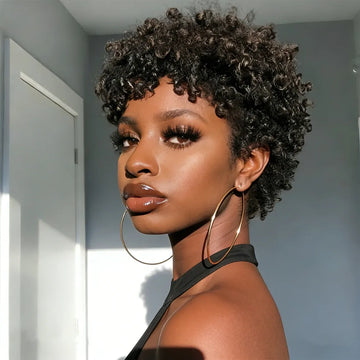 Afro Kinky Curly Wigs Short pixie Wig Curly Human Hair Wig For Women Machine Wigs Short Pixie Cut Wig