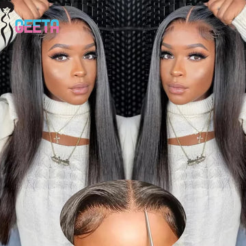 Geeta Glueless Wigs Human Hair 300% 250% Wear And Go Glueless Wigs 100% Human Hair 6x4 7x5 Bone Straight Pre-Cut Lace Front Wig
