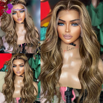 Honey Blonde Highlighted Lace Front Wigs Human hair Middle Part Wig Human Hair 100% Human Hair Wigs Frontal WIgs Human Hair 4X4