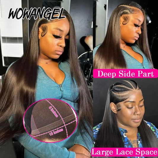 250% HD Lace Front Human Hair Wigs 34in Silk Straight 13x6 Lace Front Wigs Skins Melted Natural Scalp Pre Plucked Remy Hair
