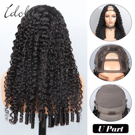 U Part Burmese Curly Glueless Wigs Human Hair 200% Upgrade U Part Wig with Drawstring No Leave Out Glueless V Shape Full Head