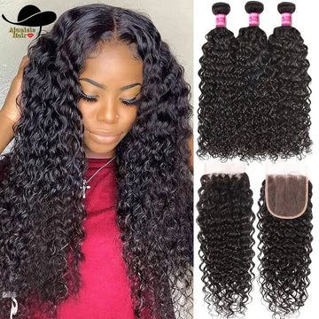 Malaysian Human Hair Water Wave Bundles With Lace Closure 100% Virgin Human Hair Weave With 4x4 HD Transparent Lace Closure