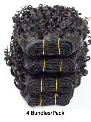 Human Hair Weave Bouncy Curly Hair Bundles Remy Human Hair Bundles 3-Piece 6inch Extensions Natural Color