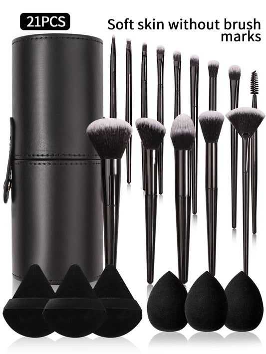 3~21pcs Fashion Makeup Brsuh Set Soft Hair Cosmetic Brushes With Makeup Brush Holder Beauty Egg And Powder Puff