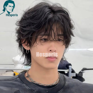 Hesperis Natural Wavy Lace Front Human Hair Wig With Bangs Remy Hair Short Pixie Cut Wig For Male Handsome Male Hair Style