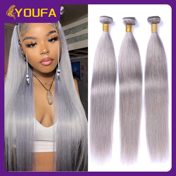 Grey Color Human Hair Bundles 100% Brazilian Bone Straight Human Hair Weave Extensions 1/3/4 Pcs Lot Solid Straight Hair Bundles