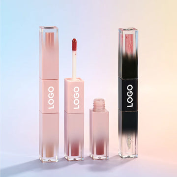 Lip Gloss Custom Logo Double Head Vegan Lipgloss Liquid Lipstick Waterproof Long Lasting Makeup Cosmetics Wholesale 20pcs