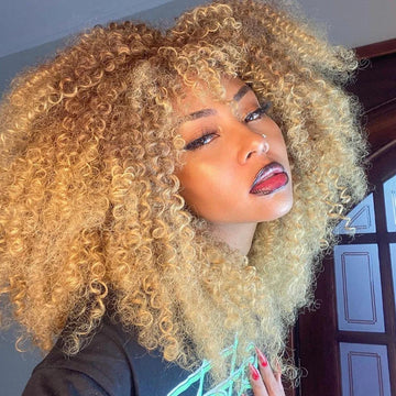 Curly Wigs for Black Women Afro Curly Wig with Bangs Synthetic Fiber Machine Made Glueless Kinky Curly Hair Blonde