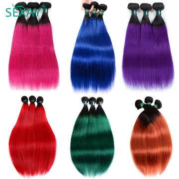 100% Colorful Human Hair Straight Weave Bundles 3/4 Pcs For Women Ombre Hot Pink Red Turquoise Blue Purple Human Hair Bundles