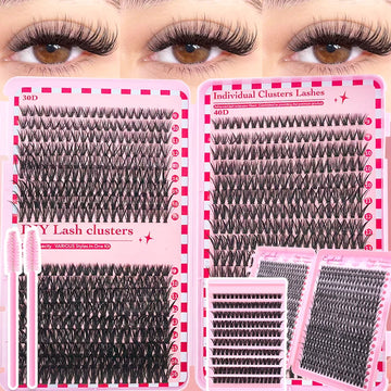 Lash Extension Book Kit 30D 40D 50D D Curl Cluster Lashes Mixed Natural & Voluminous Styles Reusable Beginner-Friendly for Daily