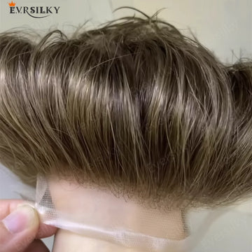 Natural Hairline 100% human hair wig Breathable Swiss Lace & PU Q6 Lace Front Blonde Grey brown Mens Toupee Capillary Prosthesis