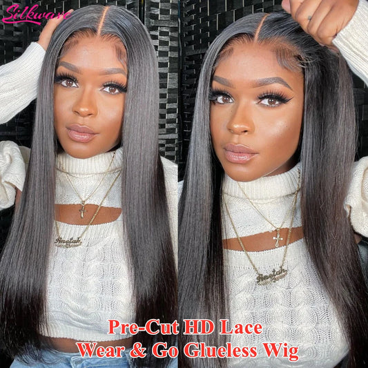 Silkwave Glueless Wig Human Hair Ready To Wear Straight 4X4 5x5 Hd Lace Wig Prepluck Straight Human Hair Brazilian Wig For Women