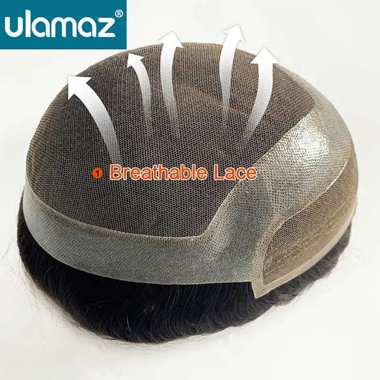 Lace Front Male Hair Prosthesis Lace In Middle Men's Wigs Toupee Breathable Lace PU Hair System For Man 100% Human Hair Wig Men