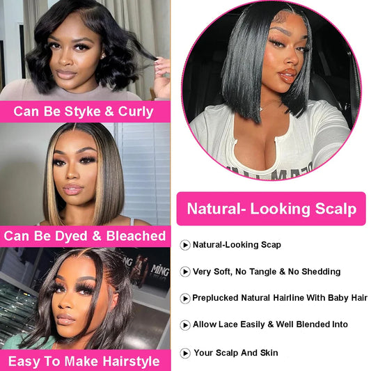 4x4 13x4 Lace Front Human Hair Bone Straight Wigs Cheap Short Bob Wig Brazilian Preplucked Lace Frontal Wigs 100% Human Hair
