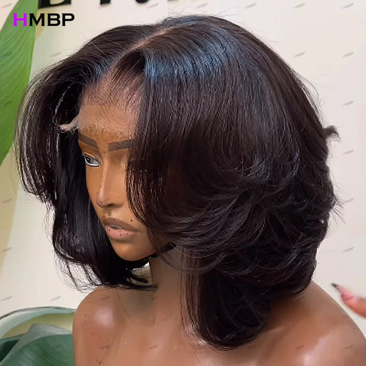 Glueless Lace Frontal Wigs Human Hair Ready To Wear Super Double Drawn 13×6 HD Lace Frontal Wig Bob Wig Pre Plucked For Womann